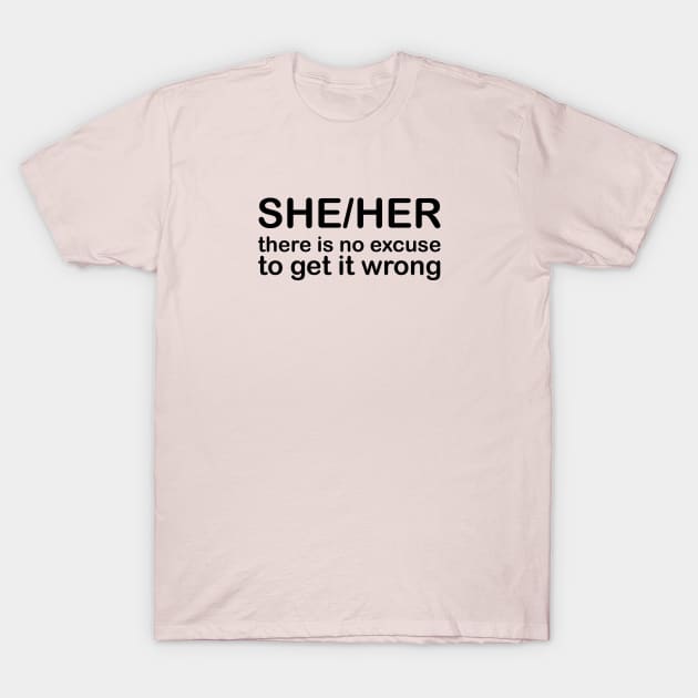 Pronouns: SHE/HER - there is no excuse to get it wrong T-Shirt by Stacey Leigh